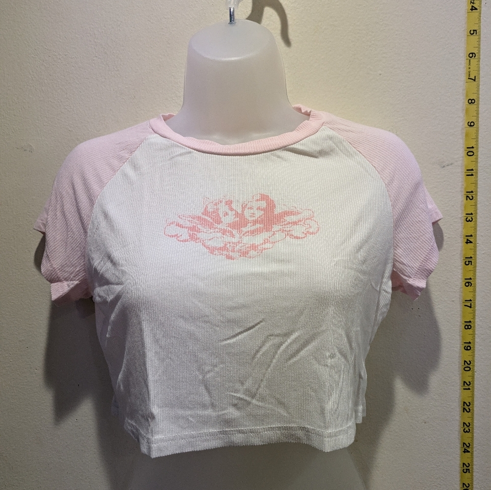 SHEIN Pink and White Angel Graphic Tee Size Medium